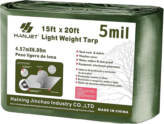 Waterproof Heavy Duty Tarp 15 x 20 5 Mil Thick PE Tarp Army Green Camping Outdoor Garden Wooden Cover Tarpaulin Tearresistant