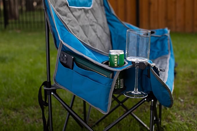 BIRDROCK HOME Double Camping Chair - Double Wine & Cup Holders - Blue & Grey, Durable Padded Fabric, Sturdy Frame, 650 lb Cap. Storage, Spacious Camping Sofa, Loveseat for The Beach, Sports, Outdoors