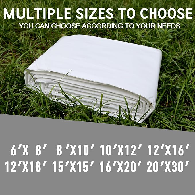 STARPYNG-12 Mil White 6x8 Feet Tarp-Heavy Duty Poly Tarp-Cover,Waterproof, UV Resistant, Weather Resistant, Cover Cars, Boats, Courtyards,Camping