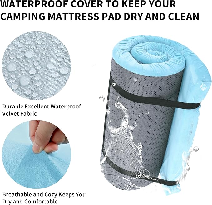 HOMBYS 3 INCH Thick Waterproof Memory Foam Camping Mattress for Outdoor Sleeping, Portable Roll Up Mattress Pad Mat for Travel Truck Bed Tent
