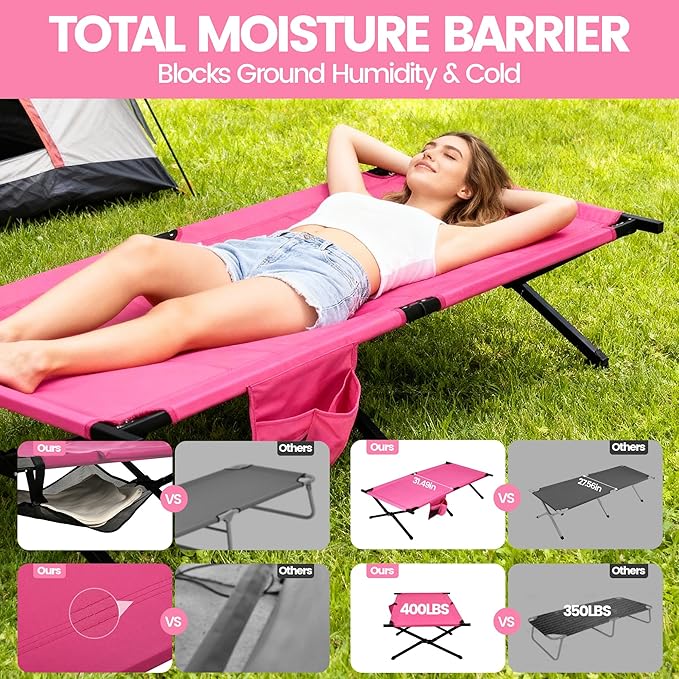 Portable Camping Cot for Adults, 300lbs Heavy Duty Folding Bed with 60s Quick Setup, Compact & Lightweight for Outdoor, Guest, Office Nap, Hospital Stay