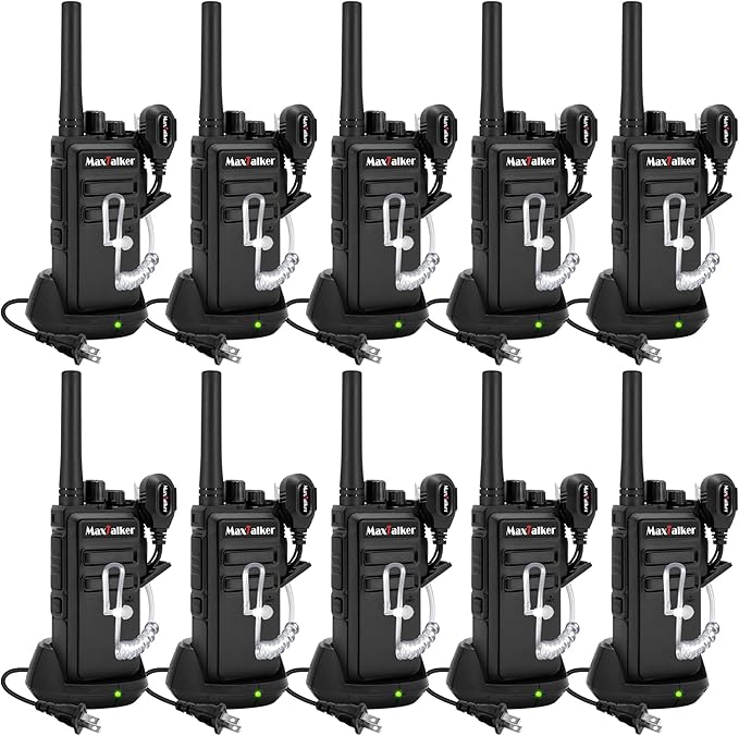 MT-5X Walkie Talkies Long Range for Adults, FRS Radios Walkie Talkie with Conduit Earpiece, Walkie Talkies Rechargeable Type-C Charging Battery, Two Way Radio for Hiking, School（10 Pack）