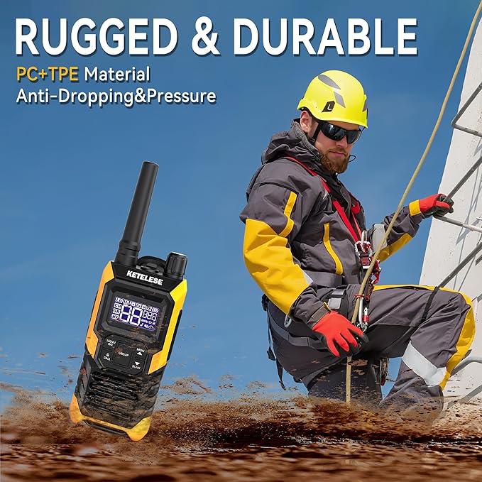 KETELESE T4 Long Range Walkie Talkies, Portable Two Way Radios IP67 Waterproof, with Earpiece, NOAA&Weather Alarm, PTT, Group, VOX, 4Pack, Orange
