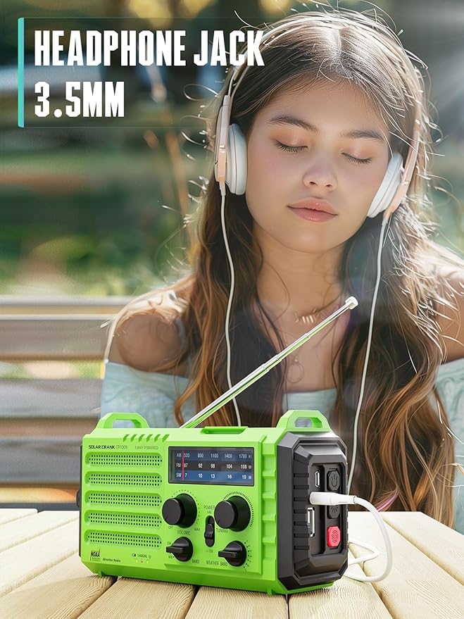 Emergency Radio, 5000 Hand Crank Solar NOAA Weather Radio, AM/FM Portable Battery Operated Radio with 5-Way Power, Phone Charger, Flashlight & Lamp, Compass, Earbud Jack, SOS Alert for Home, Survival