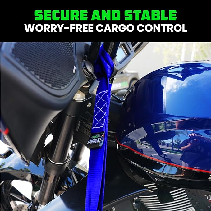 Rhino USA Soft Loop Tie Down Straps (4-Pack) - 1.6 Inch x 17 Inch (5,000 lbs Break Strength) Heavy Duty Motorcycle Handlebar Straps for use with Ratchets for ATV, UTV, Dirt Bike (Blue)