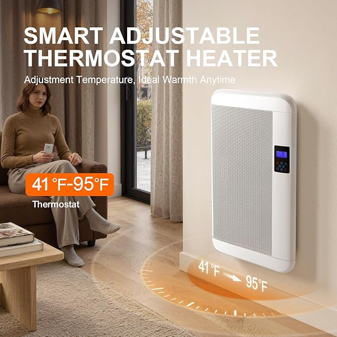 Space Heaters for Indoor Use, 1500W Waterproof Wall-mounted Electric Heaters with 24H Timer & Remote Control Portable Heater for Large Room Office Bedroom Bathroom Living Room, Safety Protection