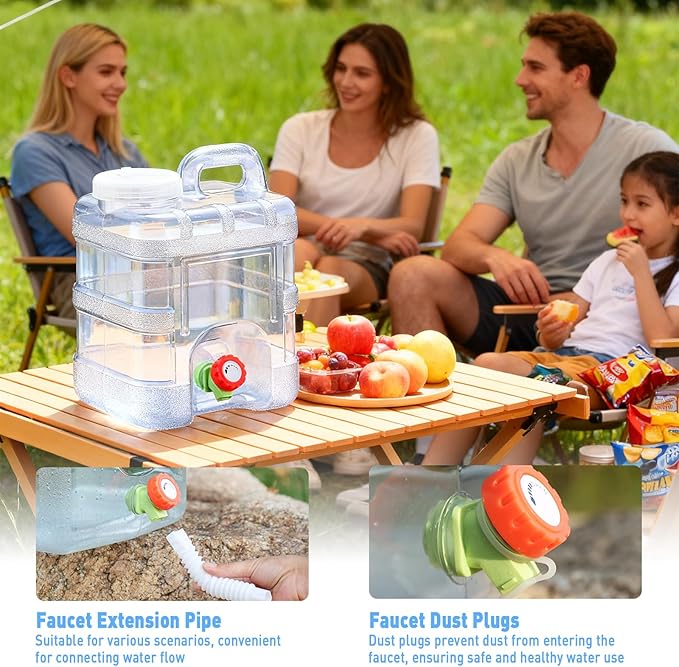 2.6 Gallon Water Jug,Camping Water Container with Spigot,BPA-Free with Cleaning,Brush Transparent Tank Portable,Suitable for Outdoor Camping and Hiking,White