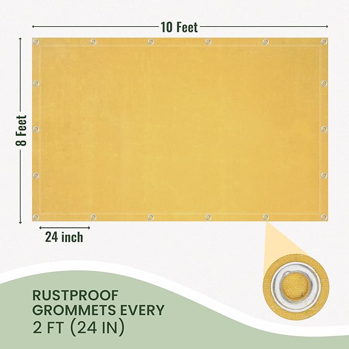 REDIBLUE 8 x 10 ft Heavy Duty Canvas Tarp, Multi Purpose Use for Camping, Tent Canopy, Outdoor, Rustproof Grommets, Durable, Water Resistant, Cotton 17oz - Gold