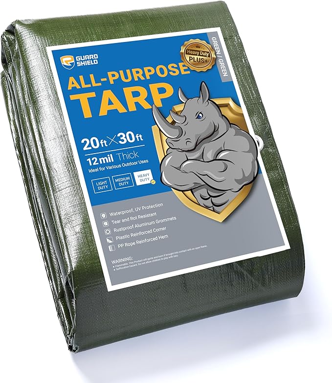 GUARD SHIELD Tarp Green Tarps Heavy Duty Waterproof 20x30 Feet Extra Large Outdoor Tarp Cover 12mil