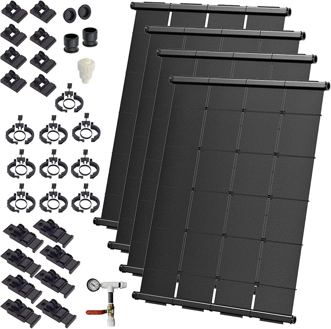 Industrial Grade Solar Pool Heater DIY Kit - Superior High-Wind Strapless Mounting System & Maximum Freeze Resistance (4-4'x9.5' / 152 Square Feet)