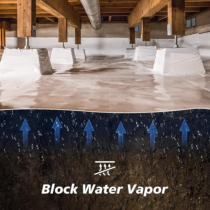 Crawl Space Vapor Barrier - 14 mil 10' x 75', Vapor Barrier for Crawlspace Encapsulation kit, Vapor Barrier Plastic Material, Crawlspace Liner, Heavy Duty Plastic sheeting, Black and White Panda Film