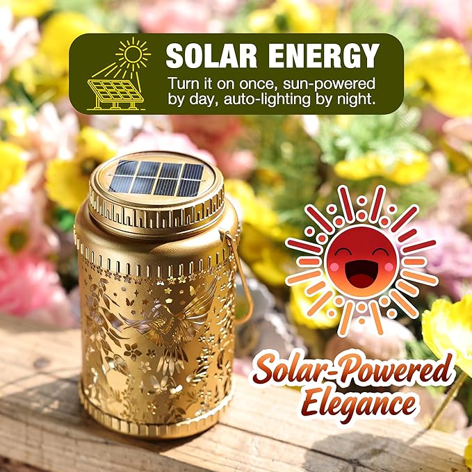 Cooo 4 Pack Solar Lanterns Outdoor Waterproof Hummingbird Red_Sage Solar Pathway Lights Landscape Path Christmas Gifts for Women Mom Grandma for Outdoor Table Lamps Garden Yard Backyard Decor -Gold