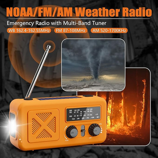 Emergency Radio Hand Crank Solar, 5000mAh/18500mWh Emergency Weather Radio, Hand Crank Solar Radios with NOAA/AM/FM, Cell Phone Charger, Headphone Jack, Flashlight for Indoor Outdoor