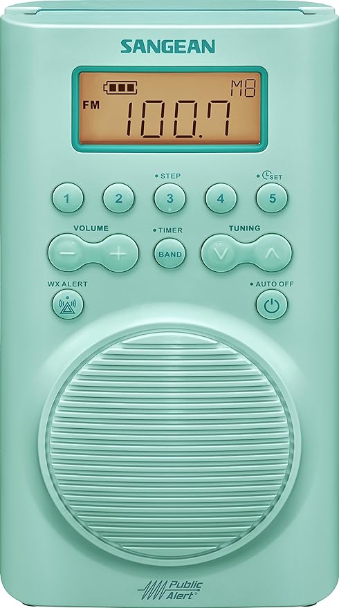 Sangean H205TQ Portable AM/FM/Weather Alert Digital Tuning Waterproof Shower Radio, Turquoise
