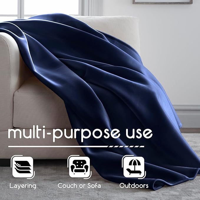 Full/Queen Snuggle-Ready Throw Blanket | Durable Machine Washable Pet Friendly | All-Season Comfort | Layering Bed Sofa Blanket | Cozy Navy