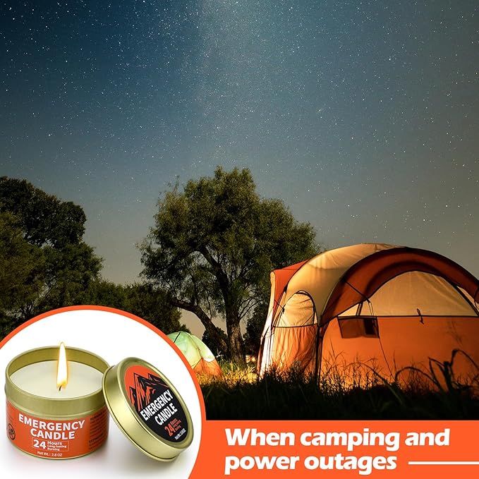 Chuarry 50 Pcs Emergency Candle Bulk 24 Hours Long Burning Survival Soy Wax Candles for Power Outages Camping Hunting Outdoor Activities (Orange)