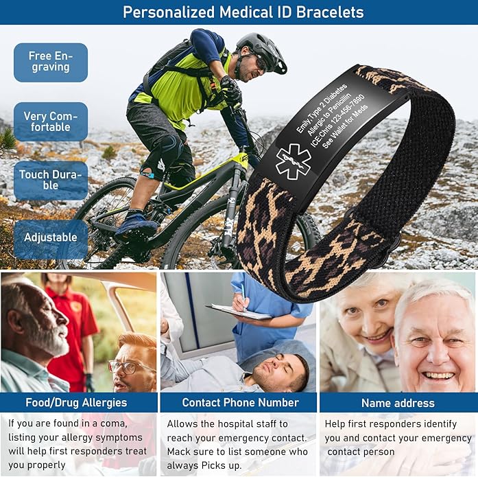 VNOX Medical Alert Bracelets for Men & Women Kids with Free Engraving Adjustable Stainless Steel Mesh Emergency Medical ID Bracelets Wristband