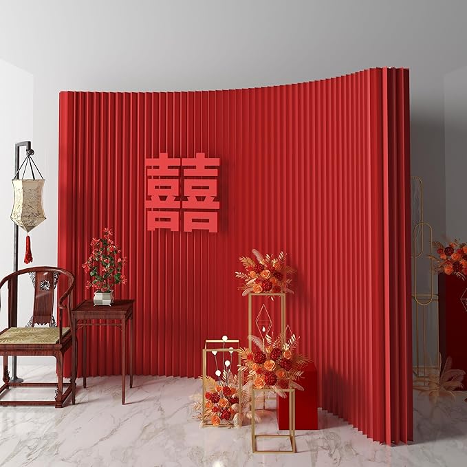 Foldable Room Divider Privacy Screens Movable Temporary Wall Space Partition, 5.25~9.19 FT Tall, 6.56~16.4 FT Width, Choice of Various Sizes and Styles(Red)