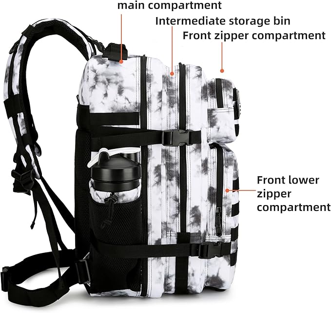 45L Tactical Assault Backpack 3 day assault pack with Molle Waterproof backpack Rucksack for Tactical Backpacks (BlackWhite Camo)