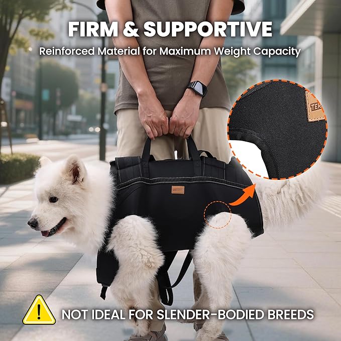 Dog Lift Harness Backpack Carrier for Large Dogs, Full Body Sling with Handle, Dog Harness for Joint Injuries, Arthritis, Ideal for Stairs, Elderly Dogs (Black XX-Large 50-66 LBS)