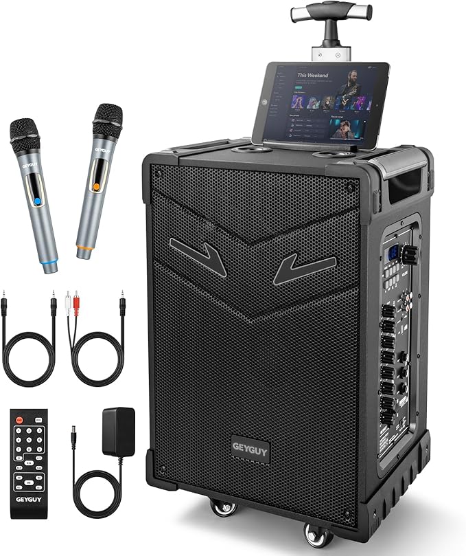 GTSK10-3 Portable Bluetooth PA Speaker & Karaoke Machine for Home, Adults, Kids & Family - 3-Way Wireless with 10" Subwoofer, Dual Mics, TWS for Parties & Outdoors
