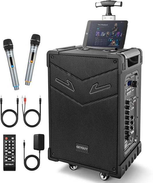 GTSK10-3 Portable Bluetooth PA Speaker & Karaoke Machine for Home, Adults, Kids & Family - 3-Way Wireless with 10" Subwoofer, Dual Mics, TWS for Parties & Outdoors