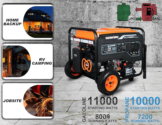 11000 Watt Dual Fuel Portable Generator Home Back Up, Emergercy, RV & Camping Electric Start Gas or Propane