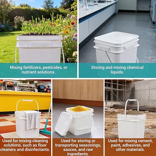 ASEVAT White 1 Gallon Bucket with Lid, Square Food Grade Storage Containers with Lids, Pail Container with Handle, Bucket for Cleaning Heavy-Duty Extra Durable BPA Free