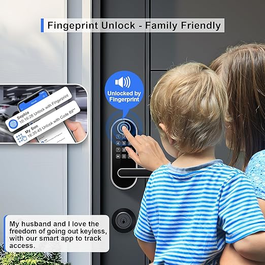 Bluetooth Fingerprint Smart Lock with Handle & Keypad – Fits Most US Doors, DIY Install, Keyless Entry: Code, FOB, Auto-Lock. Ideal for Home, Airbnb, Rental, Kids, Seniors. Alexa & Google Compatible