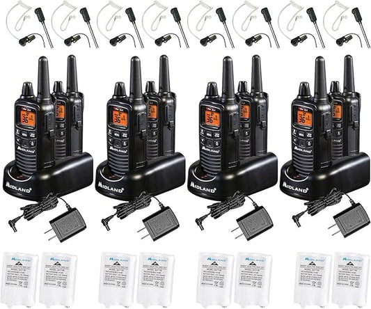 Midland LXT600BBX4 FRS Business Walkie Talkies - Long Range 36-Channel Two-Way Radios with Headsets and Charging Base, NOAA Weather Alerts (8-Pack, Black)