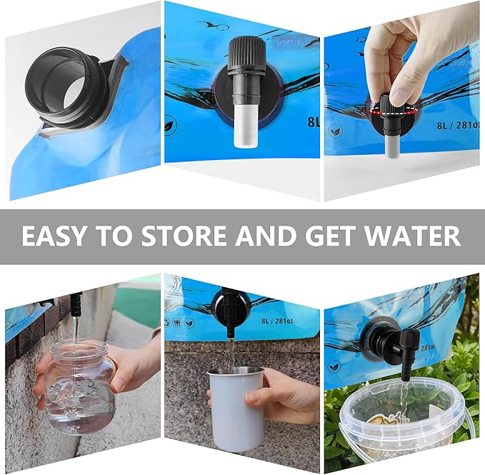 Collapsible 8L Water Storage Bag, BPA-Free Portable Folding Water Jug with Adjustable Faucet, Leakproof Emergency Water Bag for Camping, Hiking, Riding, Outdoor Sport (2, Blue)