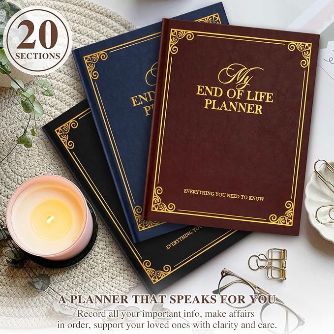 Lanpn End of Life Planner Death Organizer with Tabs, Final Wishes & Financial Estate Planning Journal, When I Die Journal for Senior, Before Death Life and Care Plan Book, Black, Leather Hardcover
