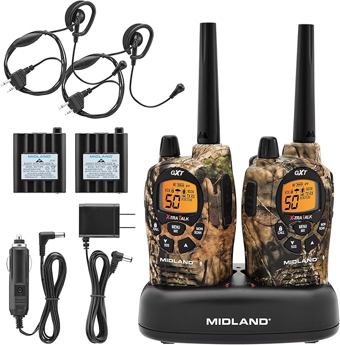 Midland GXT1050VP4 GMRS Two-Way Radio (50-Channel, Long Range, 142 Privacy Codes, SOS, NOAA, Rechargeable Nickle Battery, Mossy Oak Camo, 2-Pack)