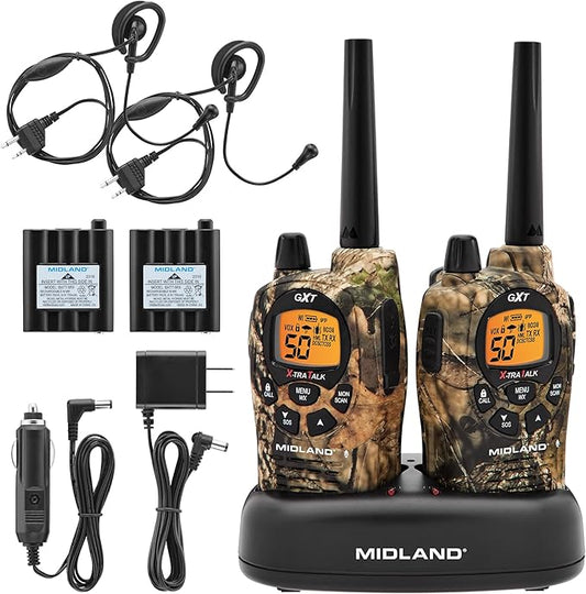 Midland GXT1050VP4 GMRS Two-Way Radio (50-Channel, Long Range, 142 Privacy Codes, SOS, NOAA, Rechargeable Nickle Battery, Mossy Oak Camo, 2-Pack)