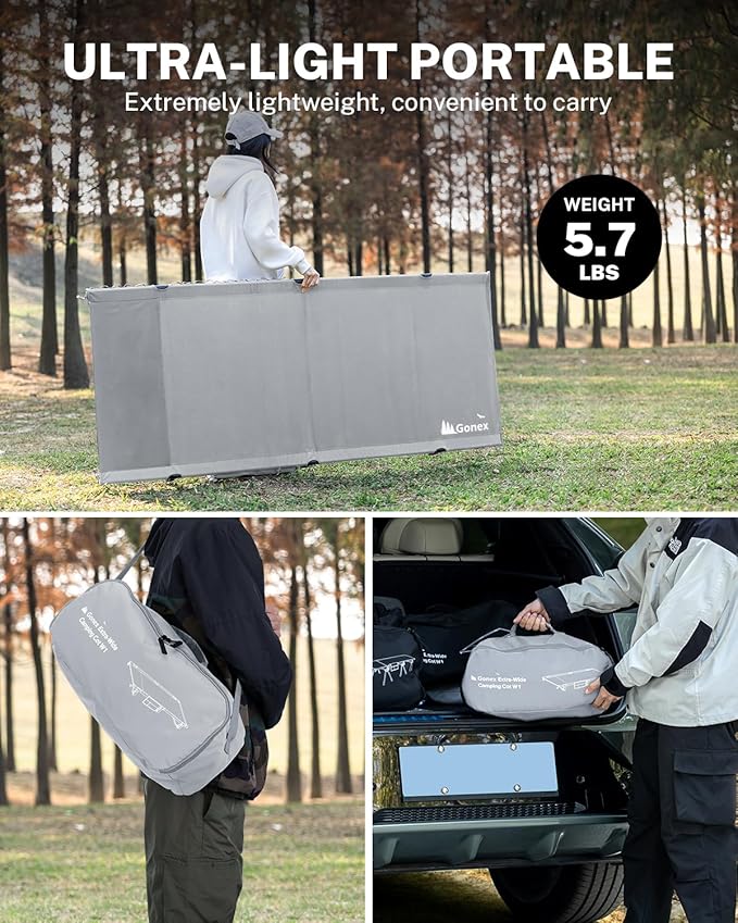 Gonex 31.5" Extra Wide Camping Cot with Premium Pillow Pocket Supports 350lbs, Portable Ultralight Folding Cot Bed for Adults Travel, Beach, Home, Sleeping (Grey)