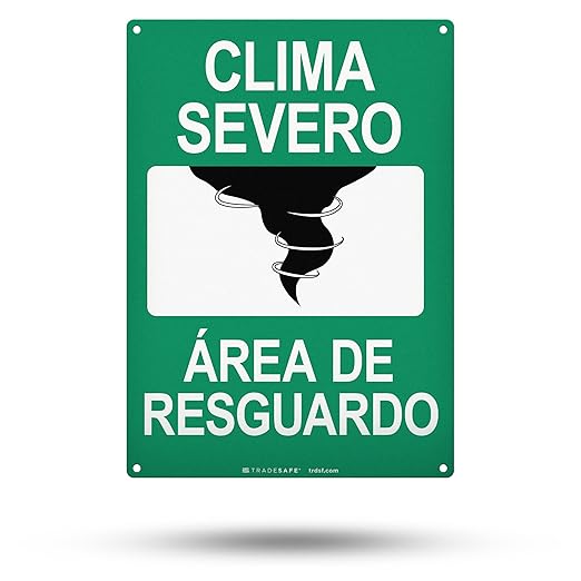 TRADESAFE Severe Weather Shelter Area Sign - Clima Severo, Área De Resguardo Spanish Sign, Quick Install, Light Reflective, UV-Resistant, Waterproof, 10” X 14” Aluminum Safety Signs