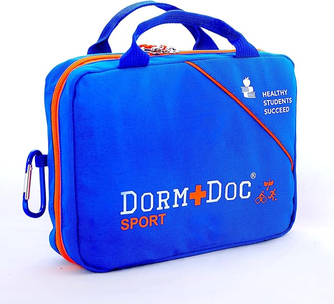 DormDoc Sports Pack First Aid Kit – Compact Emergency Medical Kit for Sports – with Bandages, OTC Medicines for Relief, Gauze, Quick Care Set – Portable Health Kit - 125 PCS, Blue
