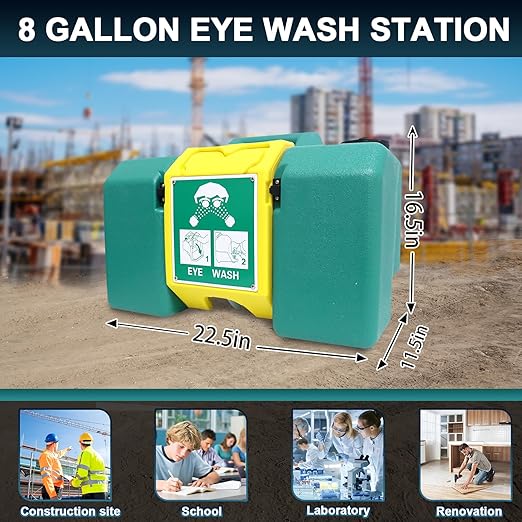 8 Gallon Eye Wash Station, Portable Eyewash Station OSHA-Approved, Wall Mounted Emergency Eyewash Station Kit with Dual Spray, First Aid Eye Wash Station for Factories, Laboratories (Blue)