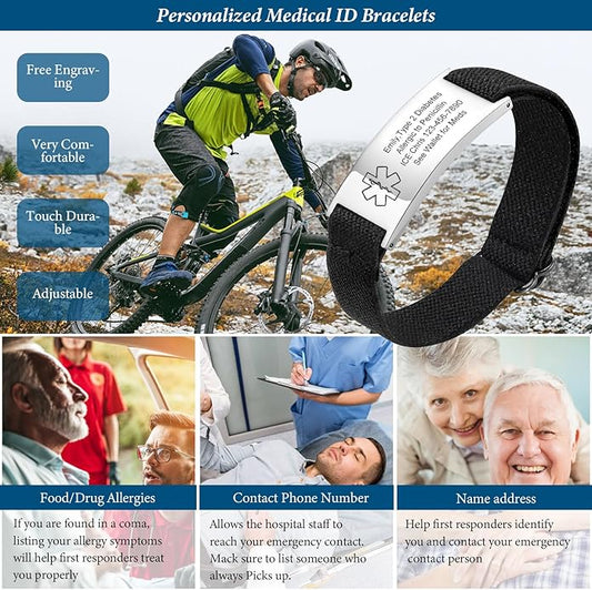 VNOX Medical Alert Bracelets for Men & Women Kids with Free Engraving Adjustable Stainless Steel Mesh Emergency Medical ID Bracelets Wristband