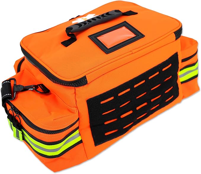 Lightning X Medium First Responder EMT Bag | LXMB25 | w/Reflective, Shoulder Strap & Zippered Compartments for First Aid + Trauma Supplies - Orange
