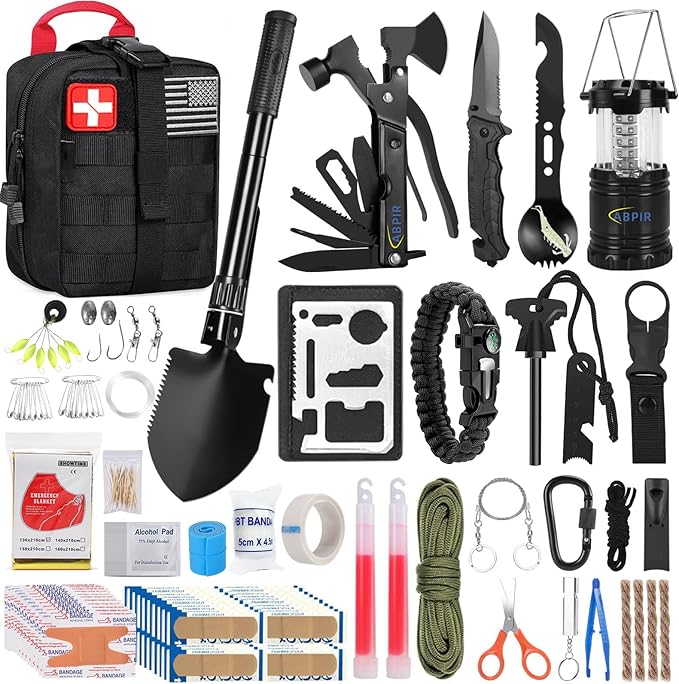 170 PCS Survival Kits, Survival First Aid Kit with Essential Survival Gear Emergency Medical Supplies for Hiking Camping Backpacking Outdoor Adventure, Gifts for Him Dad Men Christmas