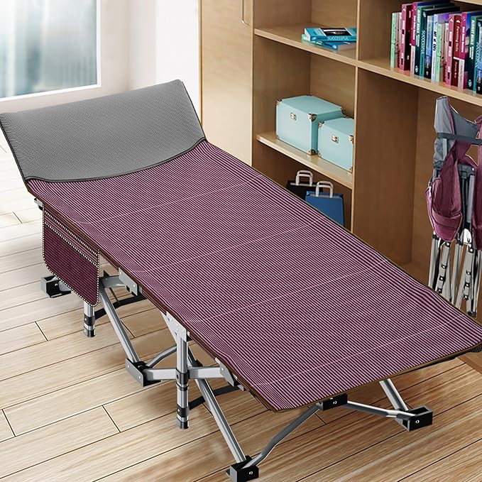 Slsy Folding Camping Cot for Adults with Pad, Padded Portable Sleeping Cots, Camp Bed with Carry Bag for Outdoor Travel, Beach, Hiking