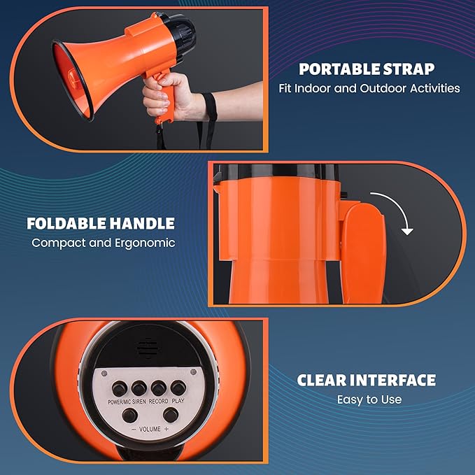 30 Watt Power Portable Megaphone Bullhorn Speaker Voice, Siren/Alarm and 240S Recording with Volume Control and Strap