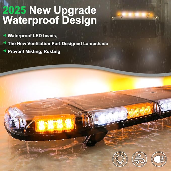 2025 Upgraded 51" Amber White Emergency Warning Security Strobe 88 LEDs Hazard Flash Light Bar for Truck Tow Lights Bar Construction Vehicle Rooftop with Control Pannel High Intensity