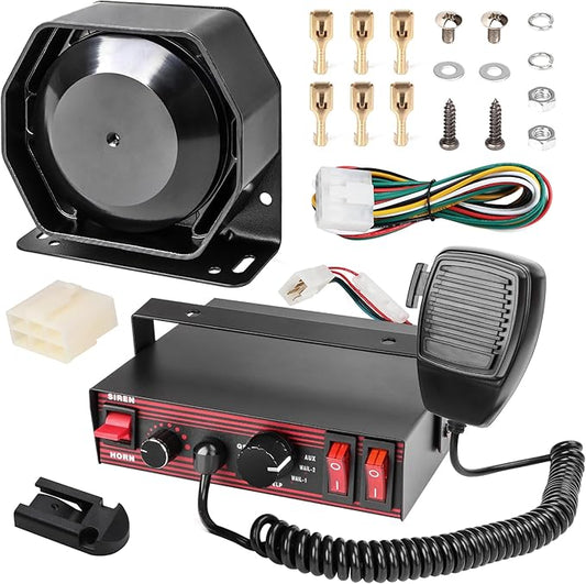 Police Siren for Car 8 Tones Warning Emergency Siren PA System with Handheld Microphone 12V 200W for The Ambulance,Fire Truck,Engineering Siren for Vehicle