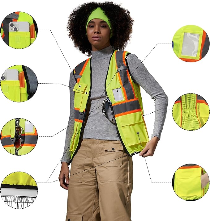 AYKRM Custom Logo Personalised Printed High Visibility Reflective 2 two tone work construction Safety Vest