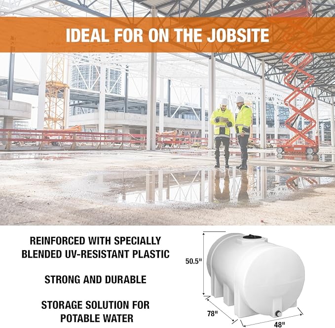 RomoTech 550 Gallon Polyethylene Storage Tank with Legs–Heavy-Duty Horizontal Water Storage Tank for Farms, Industrial or Chemical Use–UV-Resistant, Rustproof, BPA-Free Plastic Liquid Tank, 821242659