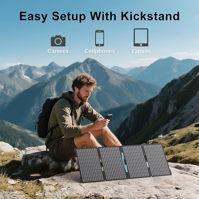 60W Portable Solar Panels Chargers with USB-C, USB-A and DC Outputs Foldable IP67 Waterproof Solar Panel for Camping,Power Emergency for Small Power Station,Phones, Power Banks