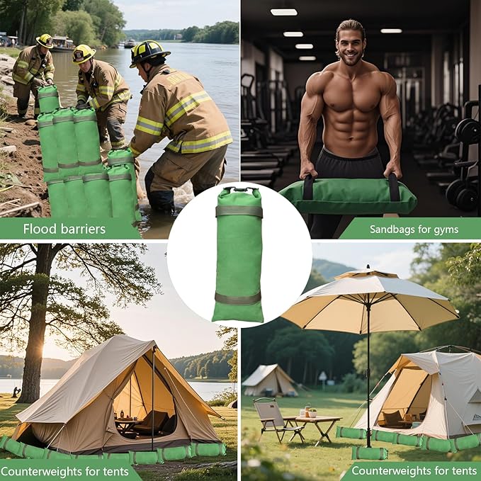Flood Barrier Sand Bags 10Pcs Thickened Long Canvas Flood Protection Sandbags & Reusable with Insert Buckle Handle Sandbags for Emergency Flood Protection Fits Doors Garages Basement (10)