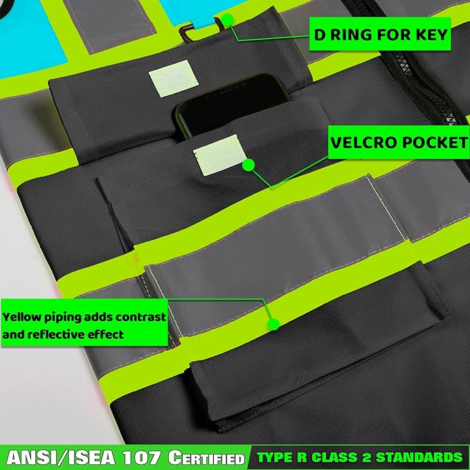 BeautyWill 10 Pack Custom Logo Safety Vest ANSI Class 2 High Visibility Reflective Vest Personalized Construction Vest Bulk